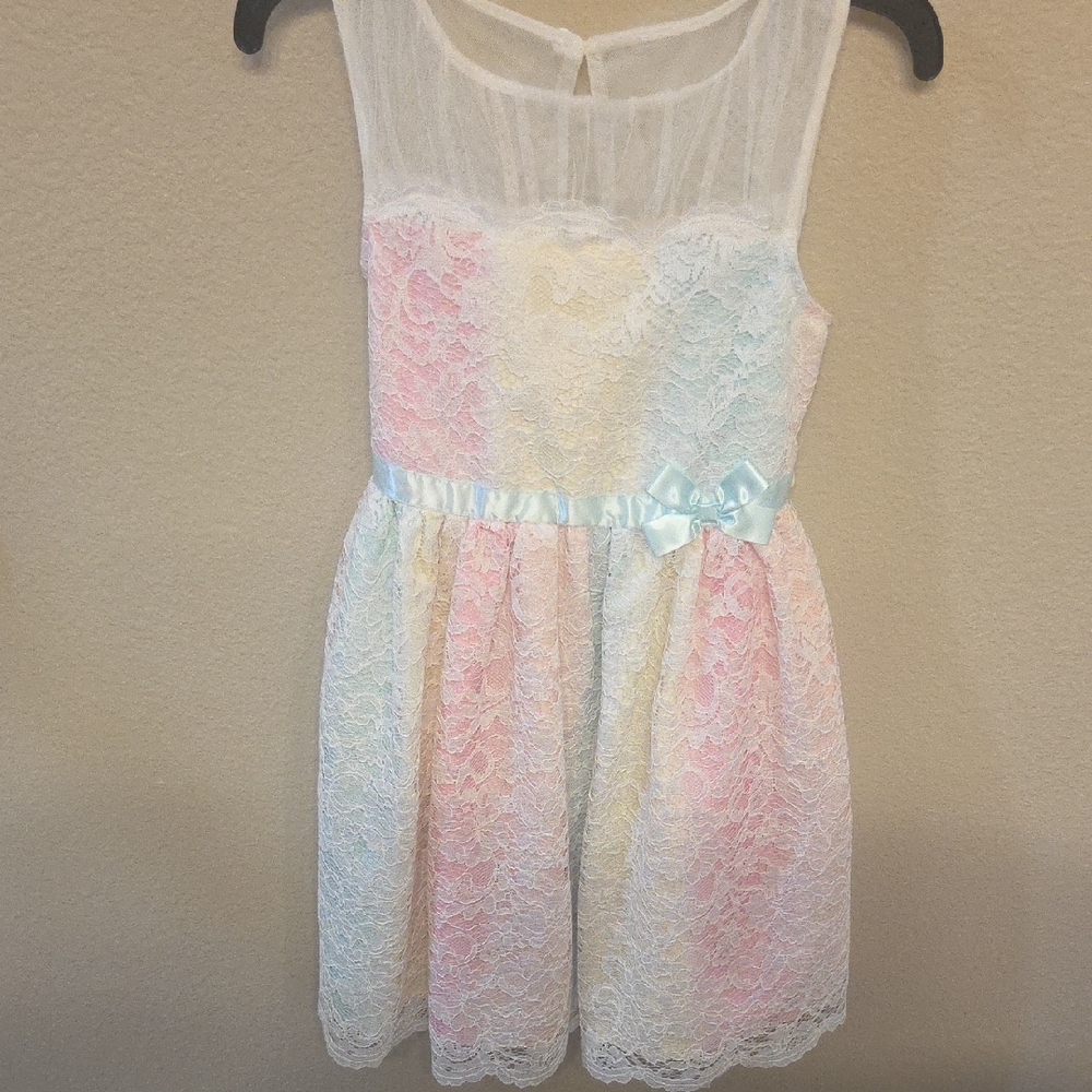 Jona Michelle Pastel Lace Dress with Blue Bow